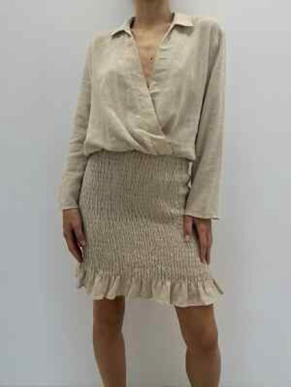 Zara Beige Wrap-Style Mini Dress